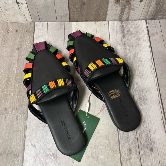 NWB FARM Rio Black Rainbow Beaded Mule Size 10 - Picture 8 of 10